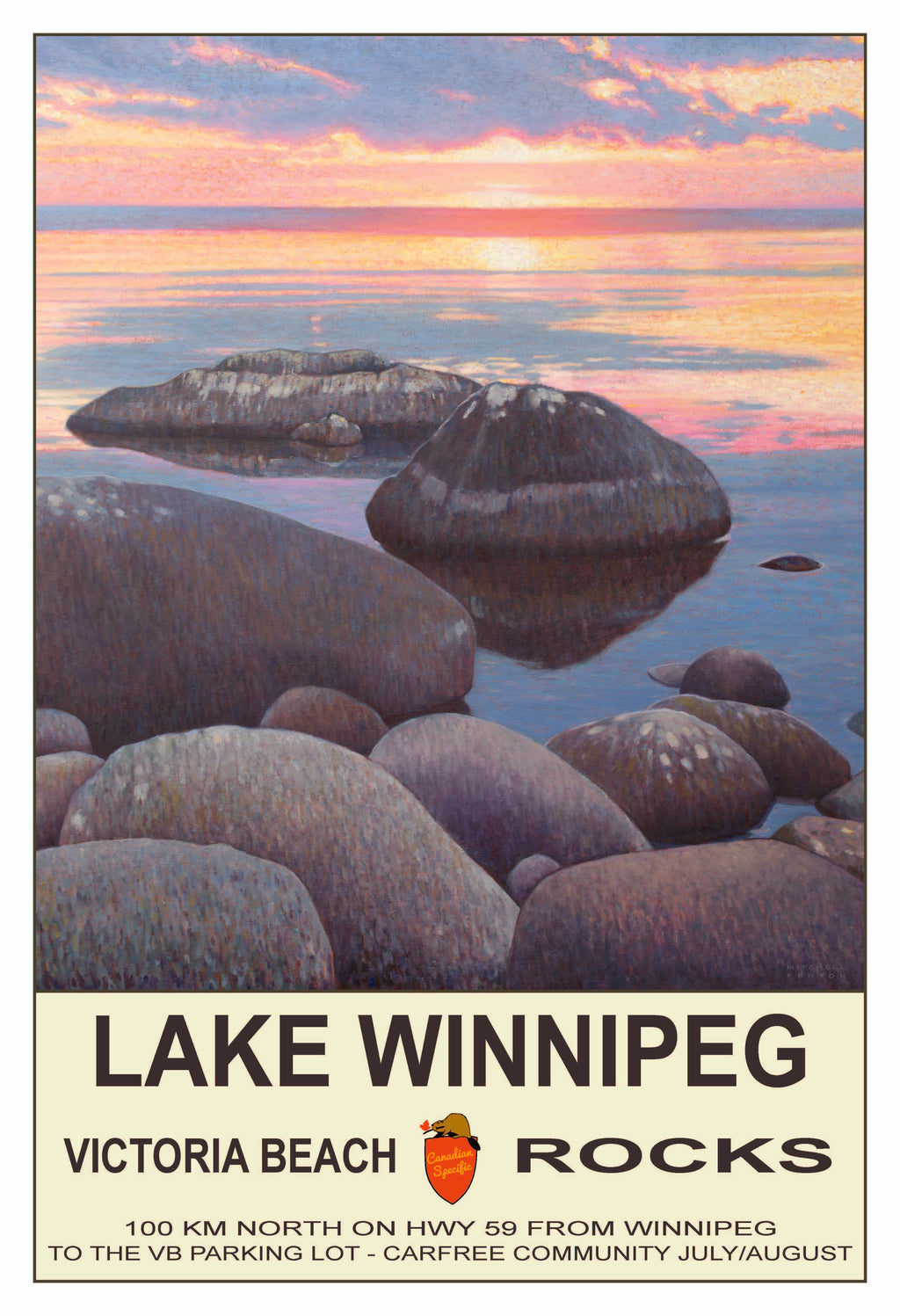 On the Rocks Sunset - Lake Winnipeg Poster