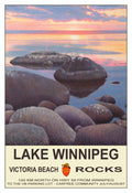 On the Rocks Sunset - Lake Winnipeg Poster
