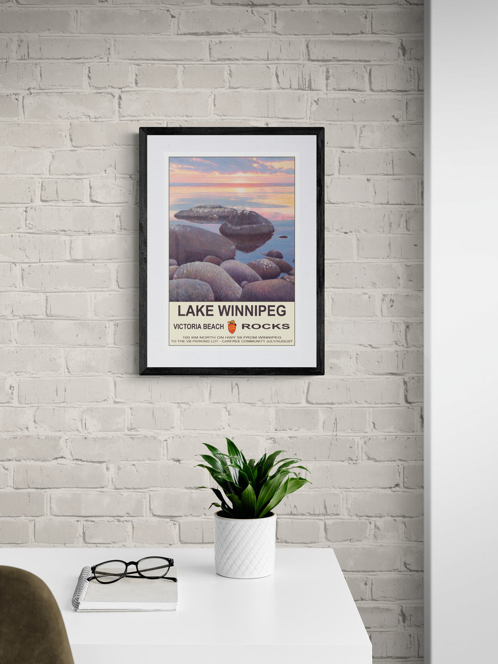 On the Rocks Sunset - Lake Winnipeg Poster