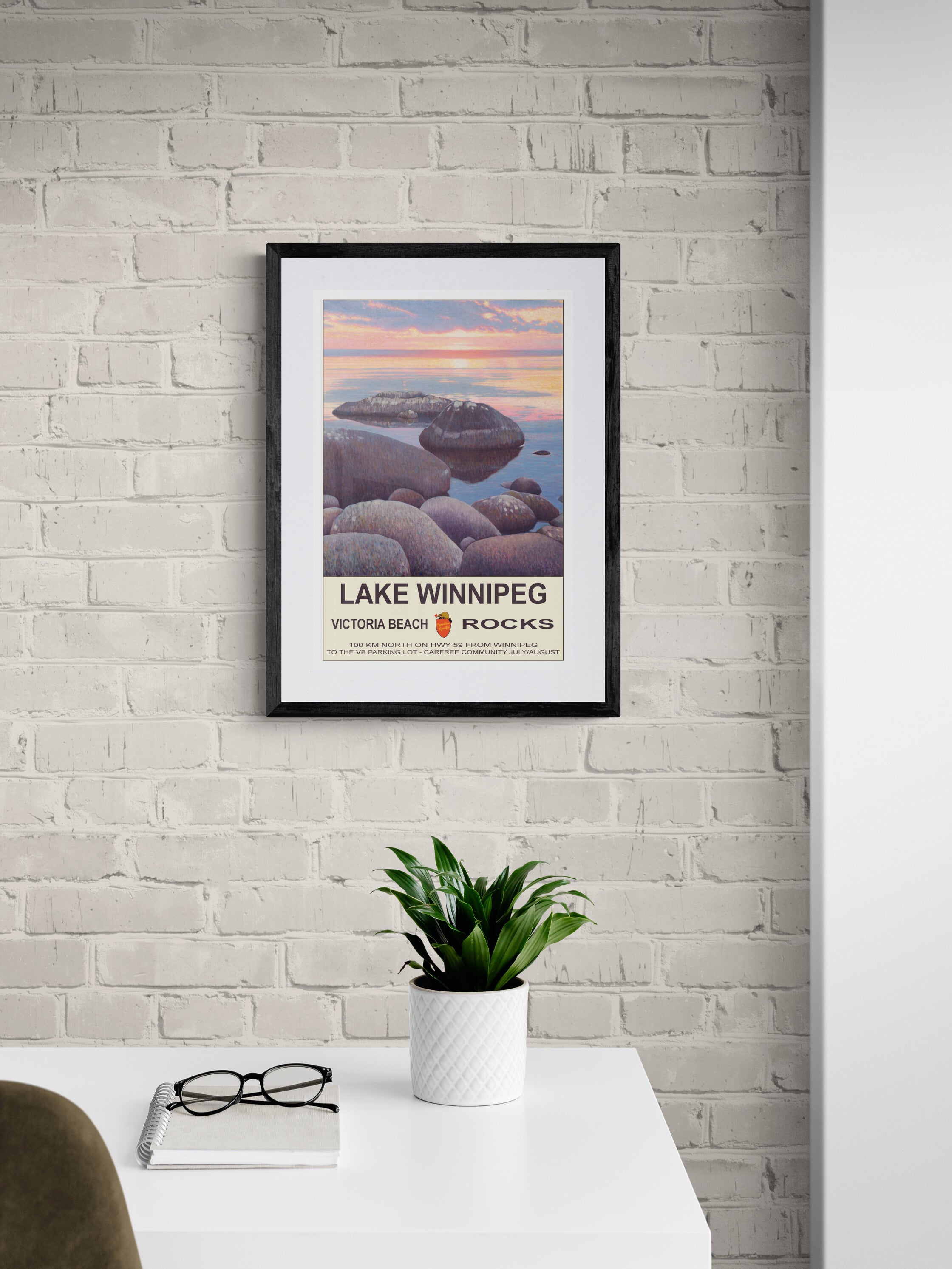 On the Rocks Sunset - Lake Winnipeg Poster