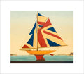 Pond Yacht with Union Jack Sails facing West floating above Georgian Bay with 2-inch white border all around