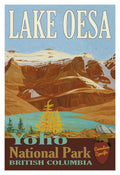 poster of lake oesa with golden larches in the foreground