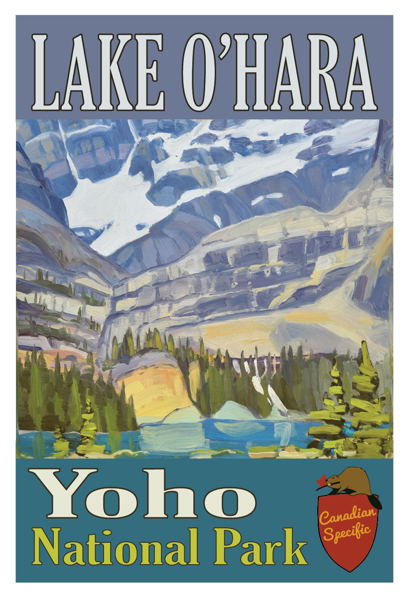 vintage-style poster of Lake O'Hara in Yoho National Park